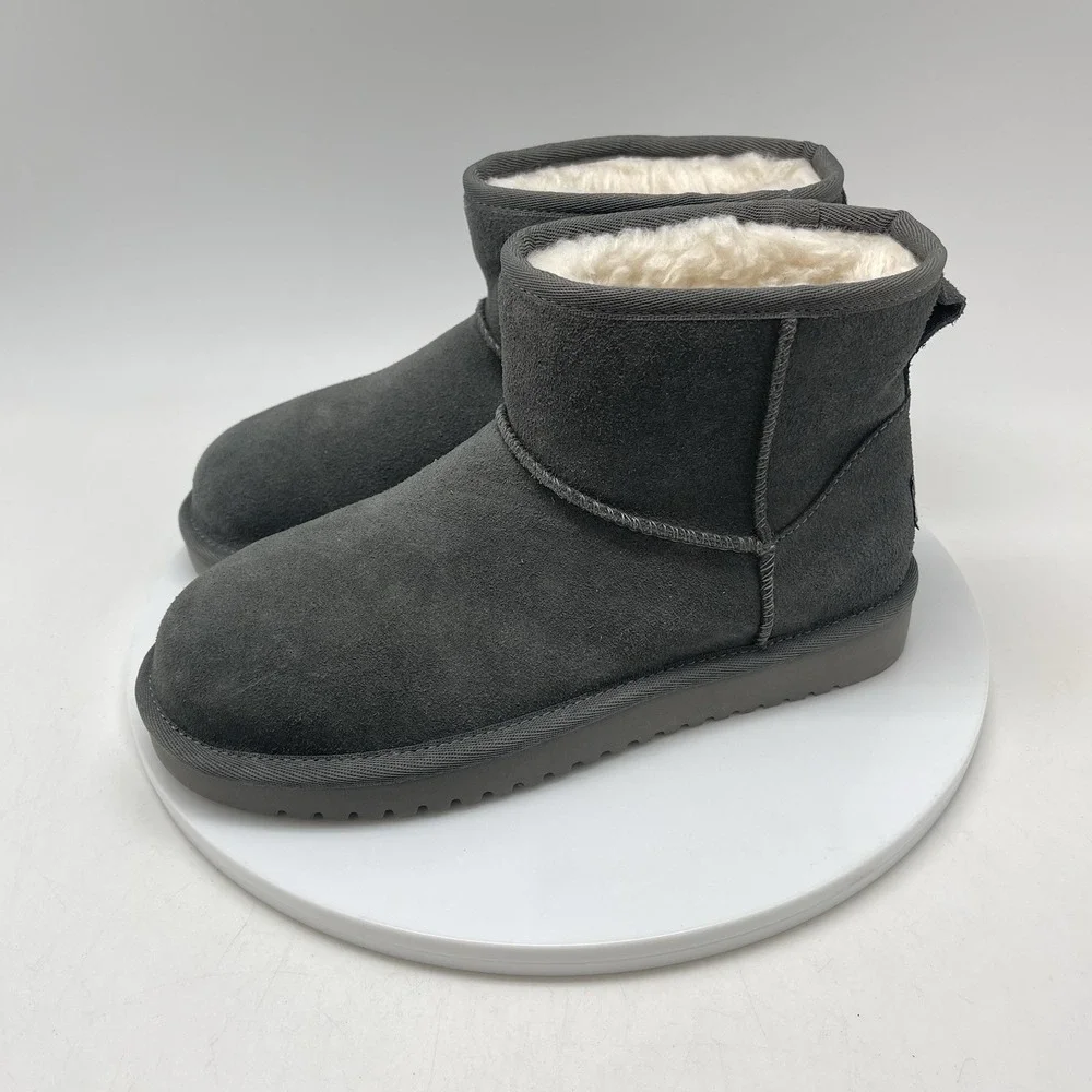Koolaburra by UGG Mini‎ II Boots Womens 5 Gray Suede Short Fur Lined Shoes